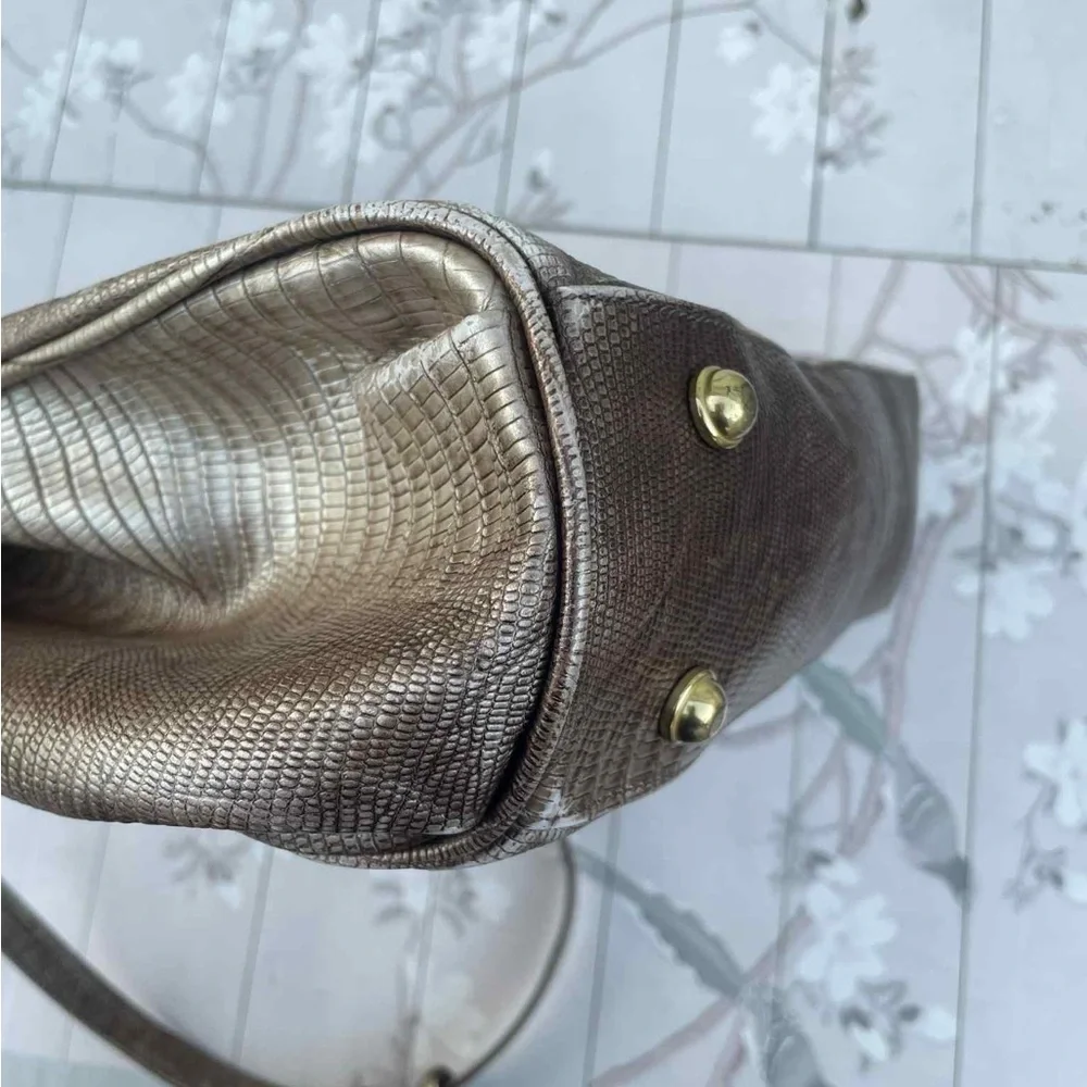 Brahmin Metallic Bronze Lizard-Embossed Tote with Gold Hardware - Picture 2 of 11